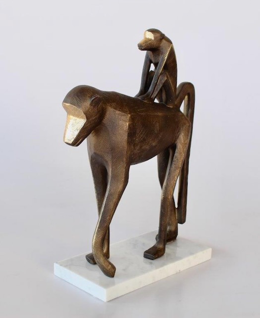 Baboon With Baby On Marble Base